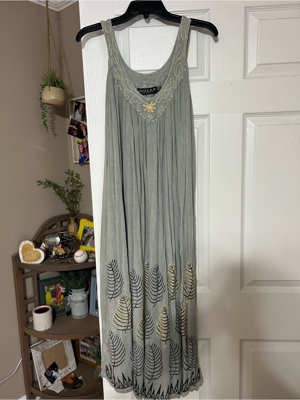 INGEAR Sage Maxi Dress with Gold & Black Embroidery